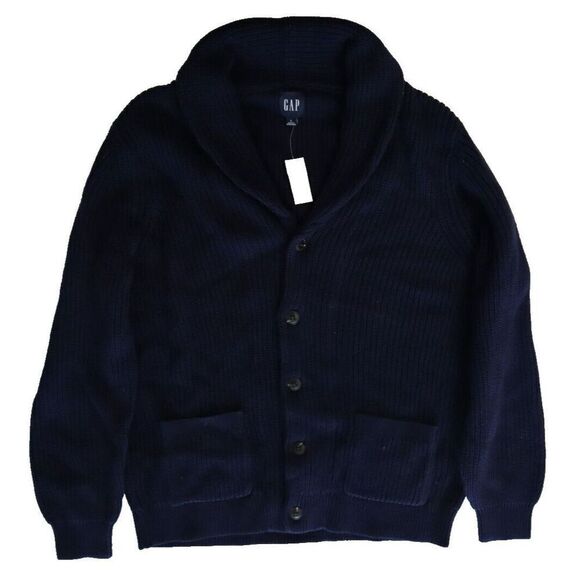 Gap 787070 Men Size L Heavy Knit Rib Shawl Collar Cardigan Navy Blue Cotton - Picture 8 of 8